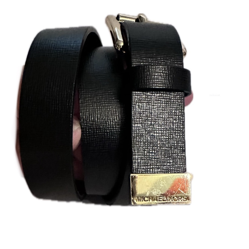 MICHAEL Michael Kors Black & Gold Buckle & metallic gold inner Leather Belt - Picture 1 of 7